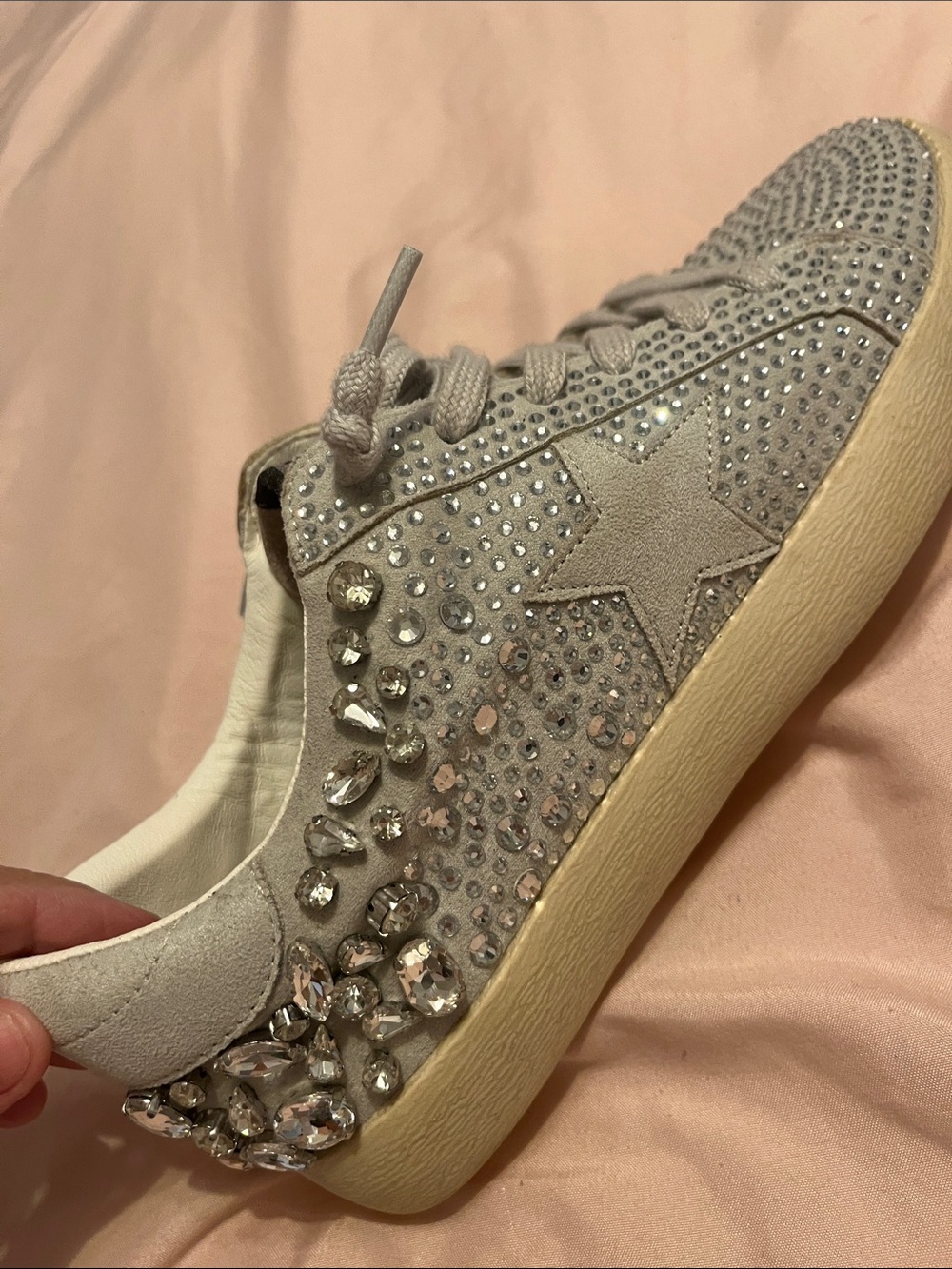 MIA Light Gray Suede Star Sneaker with Crystal Embellishments